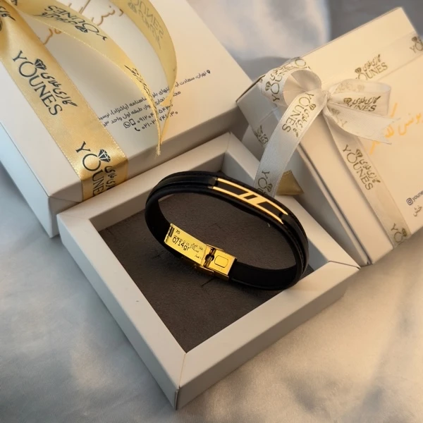 تصویر دوم دستبند طلا چرم مردانه L141